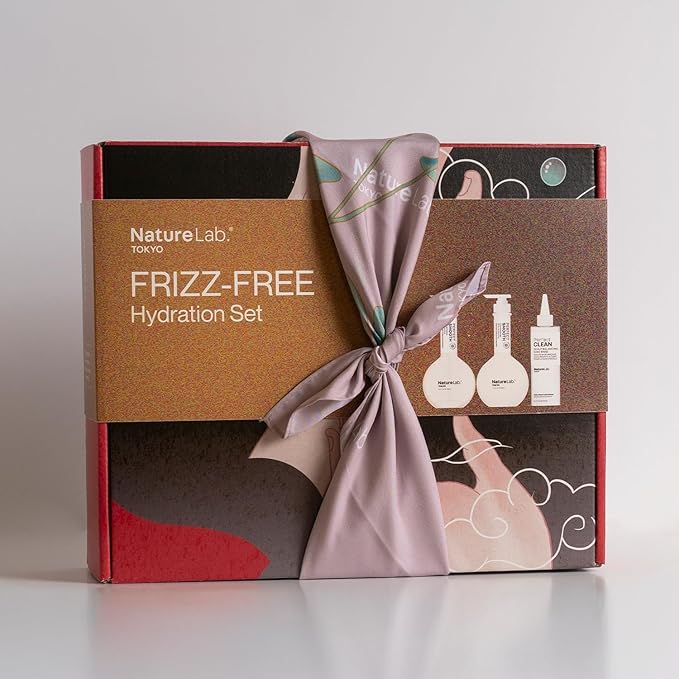 NATURELAB. TOKYO Frizz-Free Hydration Limited Edition Set: Includes Smooth Shampoo, Conditioner & Scalp Sake Rinse – Hydrates & Tames Frizz, Balances Scalp Microbiome, Includes Furoshiki Wrap
