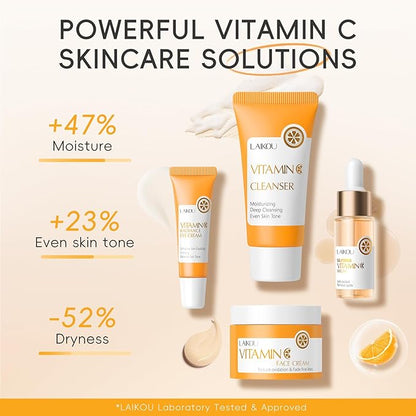 Skincare Set, Vitamin C Serum for Face Skin Care Sets & kits - Cleanser, Serum, Eye Cream & Face Cream, Pamper Gift Sets for Women Teenage Girls, Facial Kit for 4pcs