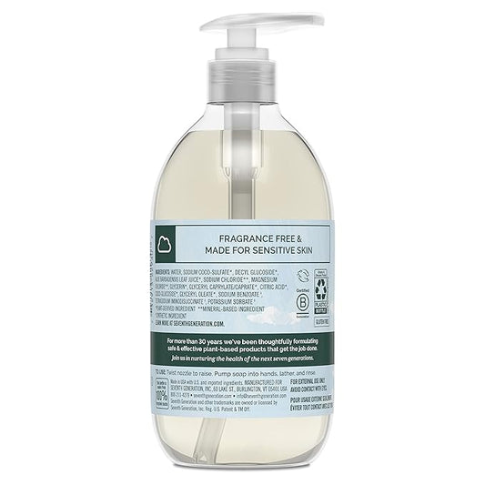 Seventh Generation Liquid Hand Soap Fragrance Free Free & Clean Unscented Hand Soap 12 Fl.oz, Pack of 8