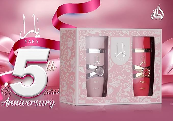 Lattafa Yara 5th Anniversary Edition – Floral, Fruity, Gourmand, Vanilla – 2-Piece Eau de Parfum Gift Set for Women (Yara & Yara Candy, 2 x 3.4 Ounce Sprays)