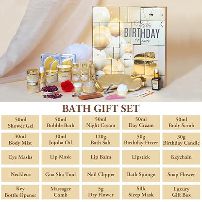 25Pcs Happy Birthday Gifts for Women - Luxury Birthday Advent Calendar Presents Bath and Body Birthday Gift for Sister, Girlfriend, Wife, Mom with Necklace｜Birthday Gift Set Idea for Female Friends