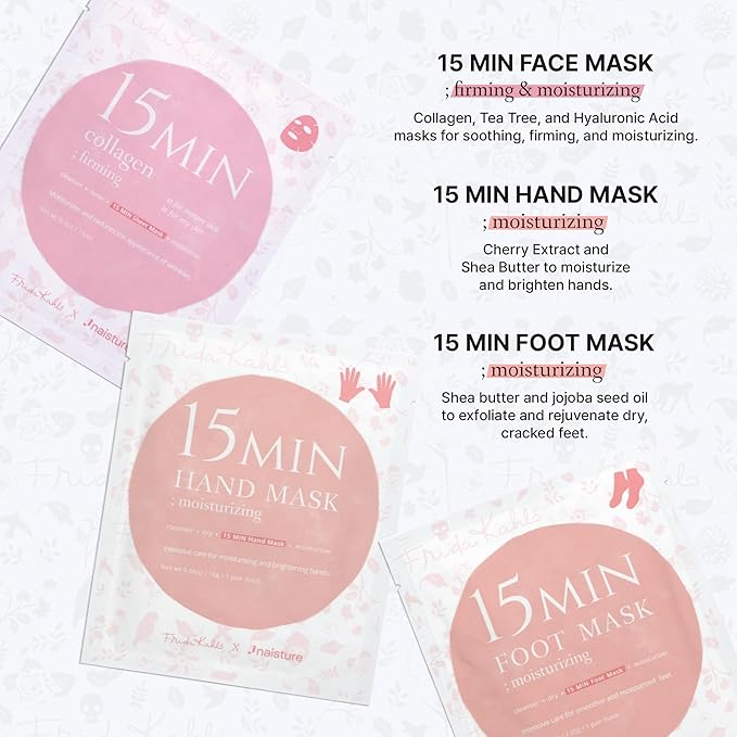 Frida Kahlo 15 Min Pamper Me Kit by Naisture – Korean Spa Kit for Women with Hair, Hand, Foot, Eye, and Face Masks