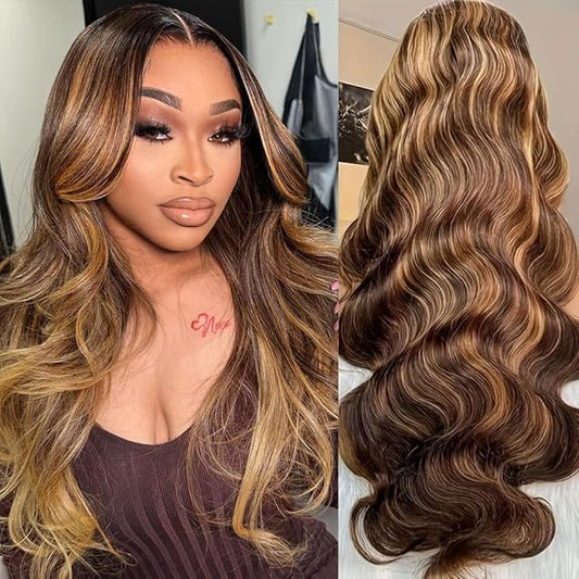 Honey Blonde Lace Front Wig Human Hair 5x5 HD Lace Closure Wigs Human Hair Pre Plucked with Baby Hair 180% Highlight Glueless Lace Front Wigs Human Hair Body Wave Closure Wig(20 Inch)
