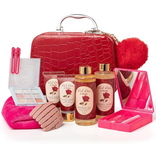Birthday Gifts for Women Teens Girls, Spa Gift Set, Bath Gift Set for Women, 12 Pcs Rose Vanilla Bath Set, Self Care gifts Bag Makeup Cosmetic Bag, Spa Kit for Teenage Gifts, Daughter Gift Set
