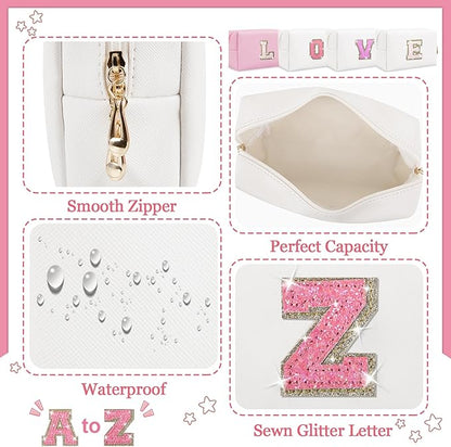 Initial letter patch makeup bag,