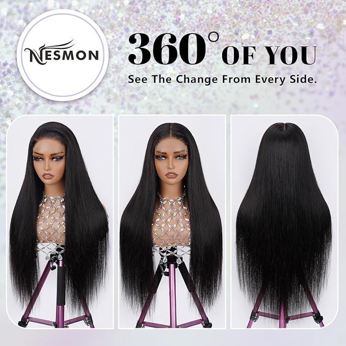0.1 mm Ultra-thin 5x5 SKINLIKE HD Lace Closure Wigs Human Hair,200% Density Glueless HD Lace Front Wigs Human Hair Pre Plucked Bleached Knots Swiss Lace Straight Wigs for Women 24 Inch