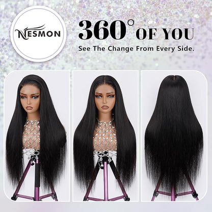 0.1 mm Ultra-thin 5x5 SKINLIKE HD Lace Closure Wigs Human Hair,200% Density Glueless HD Lace Front Wigs Human Hair Pre Plucked Bleached Knots Swiss Lace Straight Wigs for Women 24 Inch