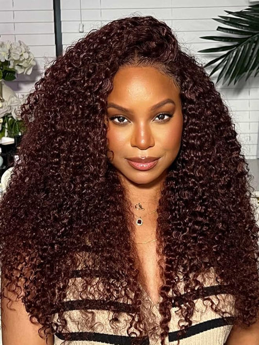 Beauty Forever Bye Bye Knots 7x5 Lace Front Wig Put on and Go Glueless Kinky Curly Human Hair Wigs,Reddish Brown Pre Cut Lace Closure Wigs Pre Plucked Hairline Pre Bleached Knots 150% Density 14inch