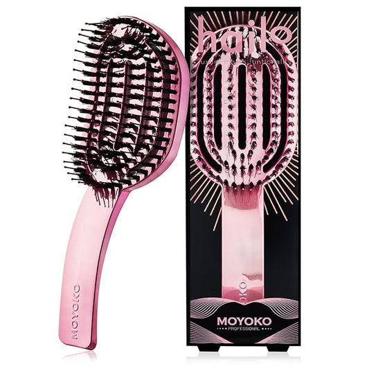 MOYOKO Detangling Brush - Vented for Fine, Wavy, Straight, Curly or Thick Hair, No-Pull Design (Pink Chrome)