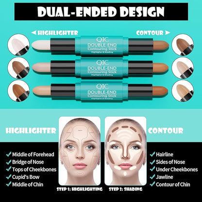 MEICOLY 2-in-1 Highlighter Contour Stick,Cool Toned Contour Stick,Makeup Shaping Stick,01