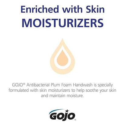 GOJO Antibacterial Foam Handwash, Plum Fragrance, 1250 mL Soap Refill ADX-12 Push-Style Dispenser (Pack of 3) - 8812-03