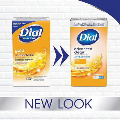 Dial Antibacterial Deodorant Bar Soap, Advanced Clean, Gold, 4 Oz, 32 Bars