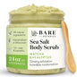 Bare Botanics Matcha Eucalyptus Body Scrub 24 oz - Naturally Scented Sea Salt Scrub Made in Madison, WI - Formulated w/Skin Loving Moisturizers - Vegan, Cruelty Free Exfoliator w/a Cute Wooden Spoon