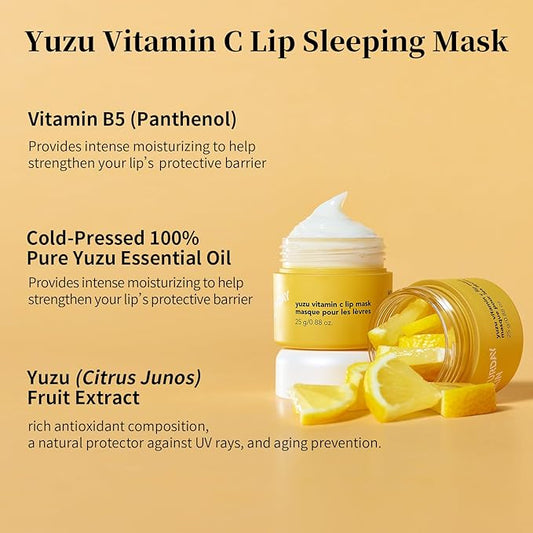 Saturday Skin Yuzu Vitamin C Lip Mask Overnight Lip Sleeping Mask Moisturizing For All Skin Types Softer & Smoother Pout Lip Balm Hydrating Infused with Vitamin B5 Non-Sticky, Vegan & Cruelty-Free