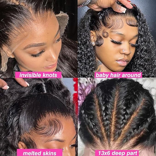 13x6 Deep Wave Lace Front Wigs Human Hair HD Lace Front Wigs Human Hair for Women Curly Human Hair Wig Pre Plucked with Baby Hair 180% Water Wave Lace Front Wigs 22inch