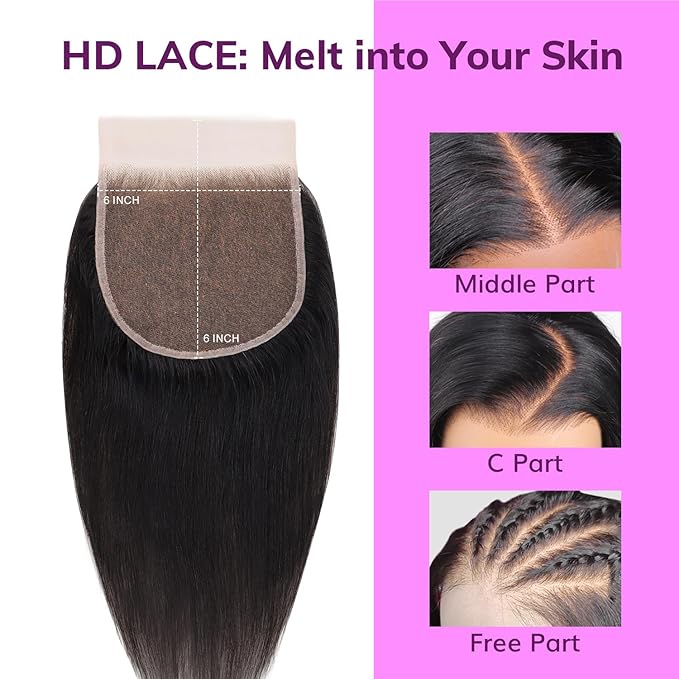 IDN BEAUTY SKINLIKE REAL HD 6x6 Lace Closure Human Hair Straight 16 Inch Bleached Single Knots Ultra-thin HD Lace Closure Virgin Human Hair 0.1 mm Pre Plucked Hairline