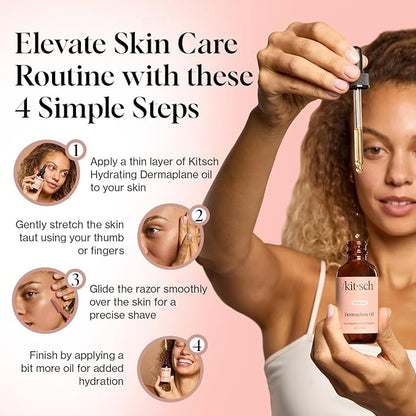 Kitsch Hydrating Dermaplane Oil, Face Shaving Oil for Women - use with Dermaplaning Tool, Razor, Shaver or Microblades for Face for Close Shave, with jojoba, vitamin E, grapeseed & argan oil - 2oz