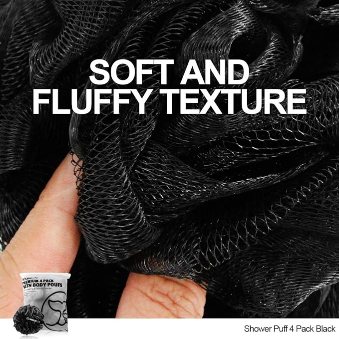 Shower puff 4 pack black