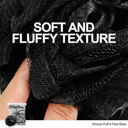 Shower puff 4 pack black