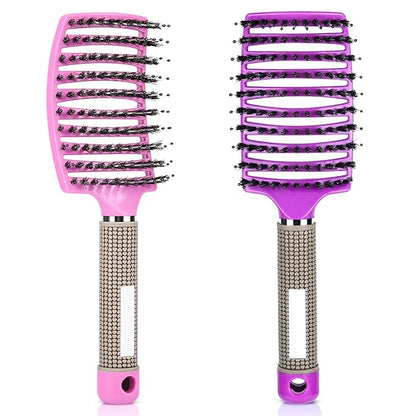Wet Hair Detangling Brush for Blow Drying，Hair Detangler Brush for Women and Kids ，Boar Bristle Hair Brushes for Women Detangler 2 PACK（PINK+PURPLE)