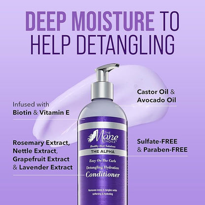 The Mane Choice The Alpha Easy On The Curls Hydration Curly Hair Conditioner, Nourishing Detangling Conditioner Enriched with Biotin & Vitamin E, Sulfate & Paraben-Free, 16 oz