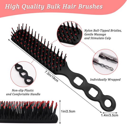 HOFASON 6 Pcs Bulk Hair Brushes for Homeless Supplies, Individually Wrapped Disposable Hair Brushes Nylon Bristles Detangling Hair Brush for Women Hotel Nursing Charity