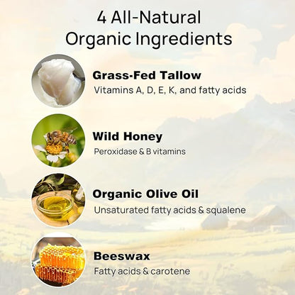 Beef Tallow for Skin 4 OZ, Natural Unscented Tallow and Honey Balm, Grass Fed Beef Tallow for Face and All Skin Types
