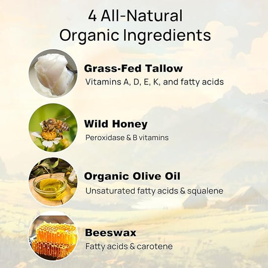Beef Tallow for Skin 4 OZ, Natural Unscented Tallow and Honey Balm, Grass Fed Beef Tallow for Face and All Skin Types
