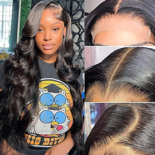 5x5 HD Lace Closure Wigs Human Hair Body Wave 5x5 Transparent Lace Front Wig for Women 150 density Lace Closure Wig Pre Plucked with Baby Hair Soft and Smooth Natural Black Color 16inch