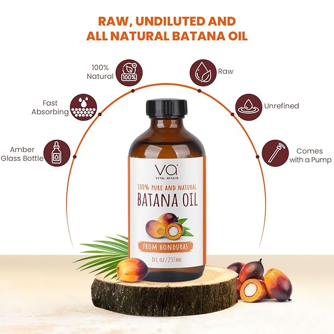 Batana Oil For Hair Growth - 100% Raw Oil From Honduras - Glass Bottle - Rich In Essential Nutrients - For Strong & Shiny Hair - 8 FlOz
