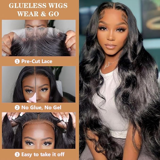 5x5 HD Lace Closure Wig Body Wave Glueless Wigs Human Hair Pre Plucked Pre Cut Lace Front Wigs Natural Black Frontal Wig