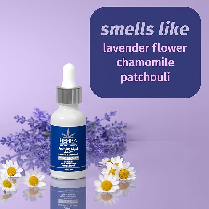 Hempz Lavender & Chamomile Facial Serum, with plant-based retinol Bakuchiol, for dry or aging skn types, for men and women, 1oz