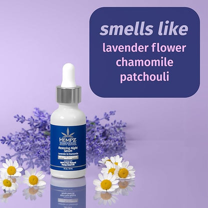 Hempz Lavender & Chamomile Facial Serum, with plant-based retinol Bakuchiol, for dry or aging skn types, for men and women, 1oz