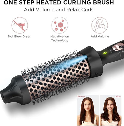 Aima Beauty Hair Curling Iron Brush, 1.5" Ceramic Hot Brush for Loose Curls, Dual Voltage & 60Mins Auto-Off, Black