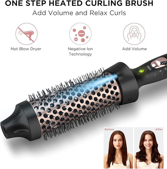 Aima Beauty Hot Brush, 1.3"/35mm Heated Curling Brush, Ion Hair Care Thermal Round Brush Makes Hair Smoother & Softer, Create Voluminous Curls Effortlessly, Dual Voltage, 60Mins Auto-Off, Black