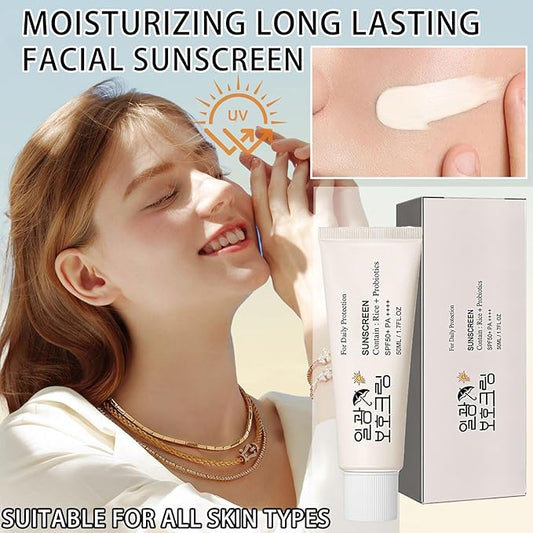 2PCS Korean Face Rice Sunscreen SPF 50+ PA++++,Moisturizing Facial Sunscreen Korean UV Defense and Skin Care for All Skin Types,Non-Greasy Korean Sunscreen Sun Screen Rice for Face and Body