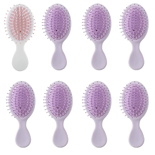 Bridesmaid Proposal Gifts 8pcs Mini Travel Brush bachelorette party accessories Cute hair Brush for Wedding Party Favors for Wedding Party Favors (White&Purple, 8pcs)