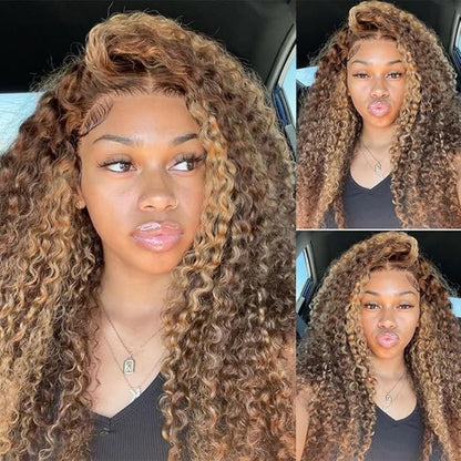 Beauty Forever Pre Everything Highlight Curly 13x4 Lace Front Wig Glueless Put on and Go Wig Human Hair, Pre Plucked Honey Blonde Pre Cut Lace Wig Pre Bleached Knots for Beginner 150% Density 22inch