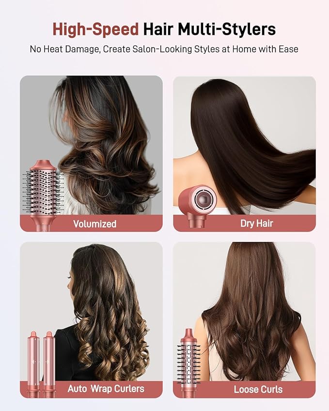 5 in 1 Hair Styler Hair Dryer Brush - High-Speed Hot Air Styler Wrap, Fast Drying No Heat Damage Ionic Blow Dryer Brush for Volumize, Curl, Straighten, Frizz-Free Multi Stylers with Travel Bag
