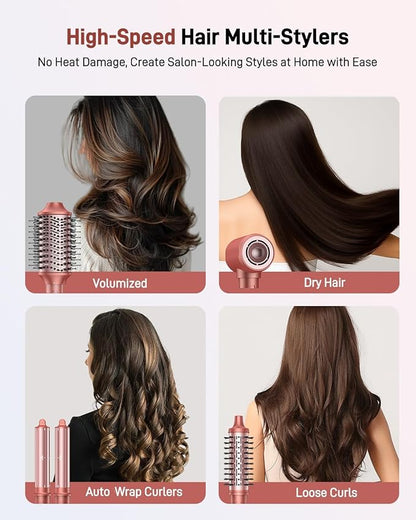 5 in 1 Hair Styler Hair Dryer Brush - High-Speed Hot Air Styler Wrap, Fast Drying No Heat Damage Ionic Blow Dryer Brush for Volumize, Curl, Straighten, Frizz-Free Multi Stylers with Travel Bag
