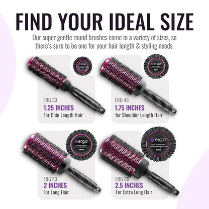 Ergo Super Gentle Round Brush for Blow Out - Salon Quality Hair Styling for Women - Roller for Wet and Dry Hair - Volumizing Care Blowout - ERG65: 2.5"