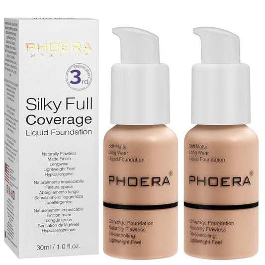 PHOERA Foundation, PHOERA Matte Liquid Foundation,PHOERA Makeup for Warm peach*2) 30ml
