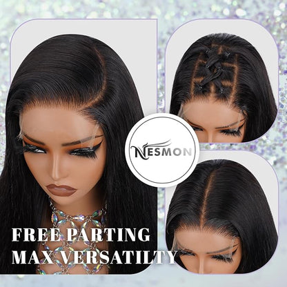 0.1 mm Ultra-thin 5x5 SKINLIKE HD Lace Closure Wigs Human Hair,200% Density Glueless HD Lace Front Wigs Human Hair Pre Plucked Bleached Knots Swiss Lace Straight Wigs for Women 24 Inch
