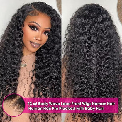 13x6 Deep Wave Lace Front Wigs Human Hair HD Lace Front Wigs Human Hair for Women Curly Human Hair Wig Pre Plucked with Baby Hair 180% Water Wave Lace Front Wigs 22inch