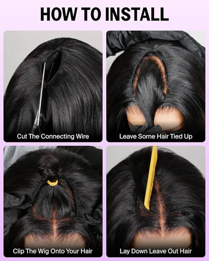 12A Glueless V Part Wig Human Hair 200% Density Loose Deep Curly Wig Human Hair Half Wig U Part Wig No Sew In No Glue Beginner Friendly 18 Inch