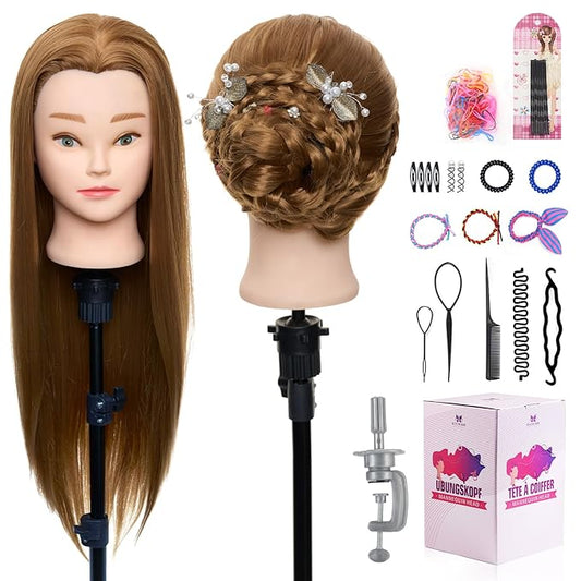 Neverland Beauty Mannequin Head, 24 Inch Cosmetology Doll for Hair Styling, Training Practice Braiding With Table Clamp and DIY Styling Set #27