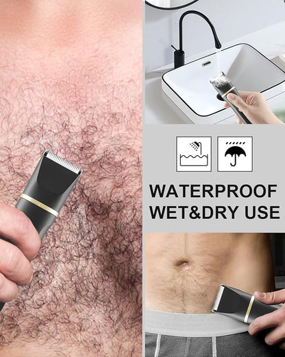 AREYZIN Body Hair Trimmer Men Painless Body Groomer & Ball Trimmer Men,3 in 1 Pubic Hair Trimmer,USB Recharge Dock,Replaceable Ceramic Blade Heads,IPX7,Mens Grooming Kits,Black
