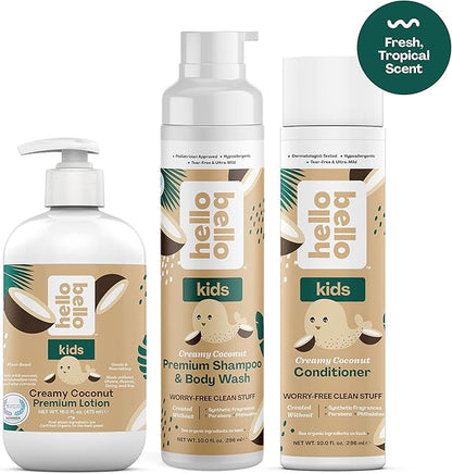 Hello Bello Kid's Conditioner - Hypoallergenic, pH-Balanced & Dermatologist-Tested - Thoughtful Ingredients - Coconut, 10 Fl Oz (2 Pack)