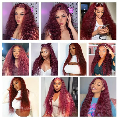 CHEETAHBEAUTY 99J Burgundy 13X6 HD Transparent Lace Front Wigs Human Hair Brazilian Virgin Human Hair Wigs for Black Women Deep Wave Wigs Pre Plucked with Baby Hair 250% Density(36inch)