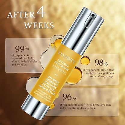 Retinol Under Eye Cream - Anti-aging Eye Cream for Eye Bags, Dark Circles, and Fade Wrinkles, Fine Lines Skin Care Treatment for Women and Men, Gold(0.67 Fl Oz)